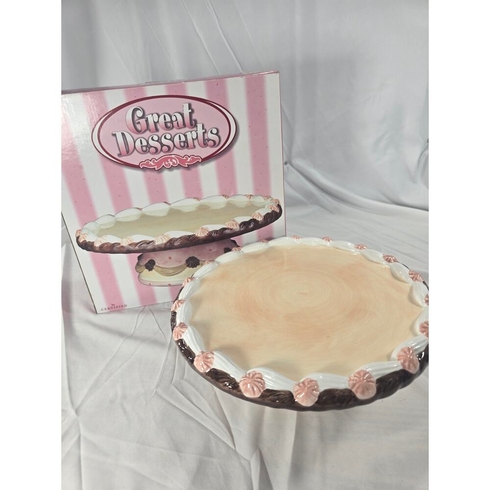 Certified Intl Great Desserts Cake Stand Liz Lauter Ceramic Pedestal Boxed